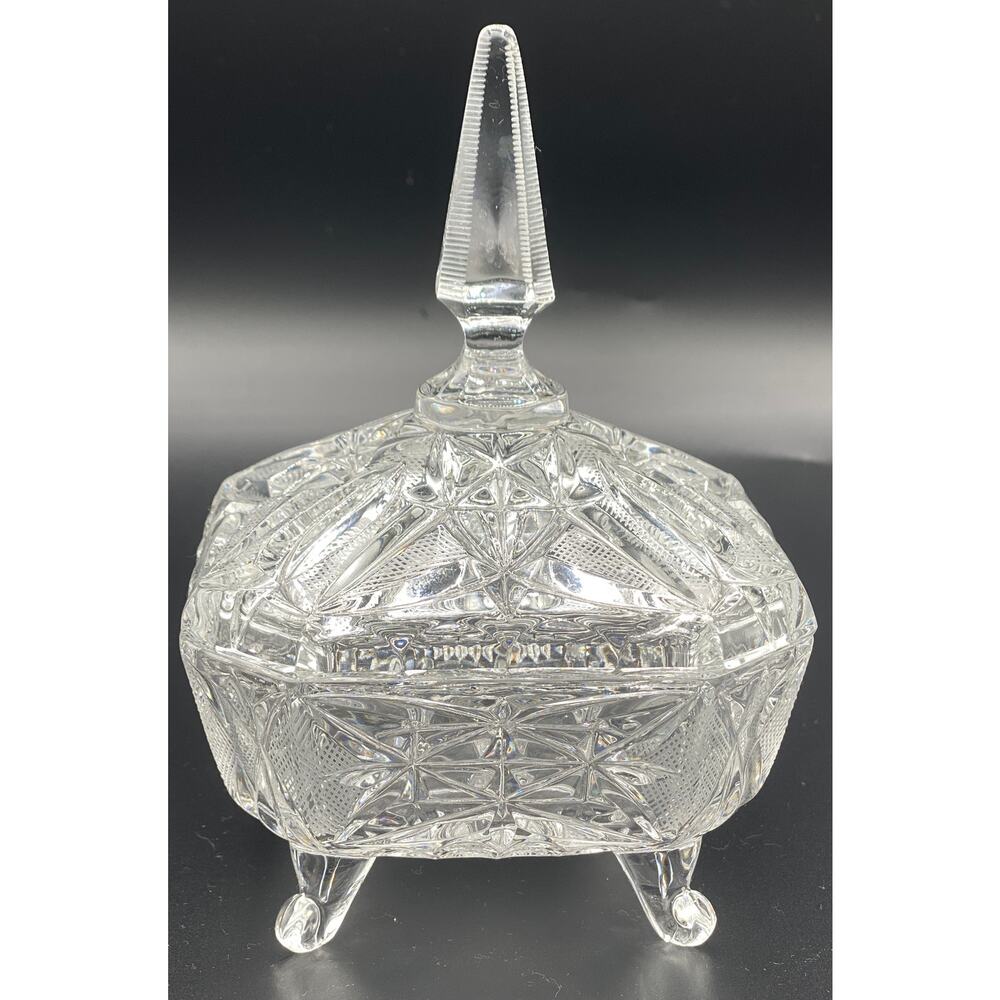VTG Crystal glass Bonbonniere bowl with lid candy dish finial